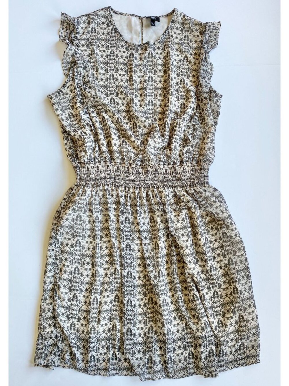 Mossimo Womens XL Ruffle Sleeveless Mini Dress Black Cream Chiffon Keyhole